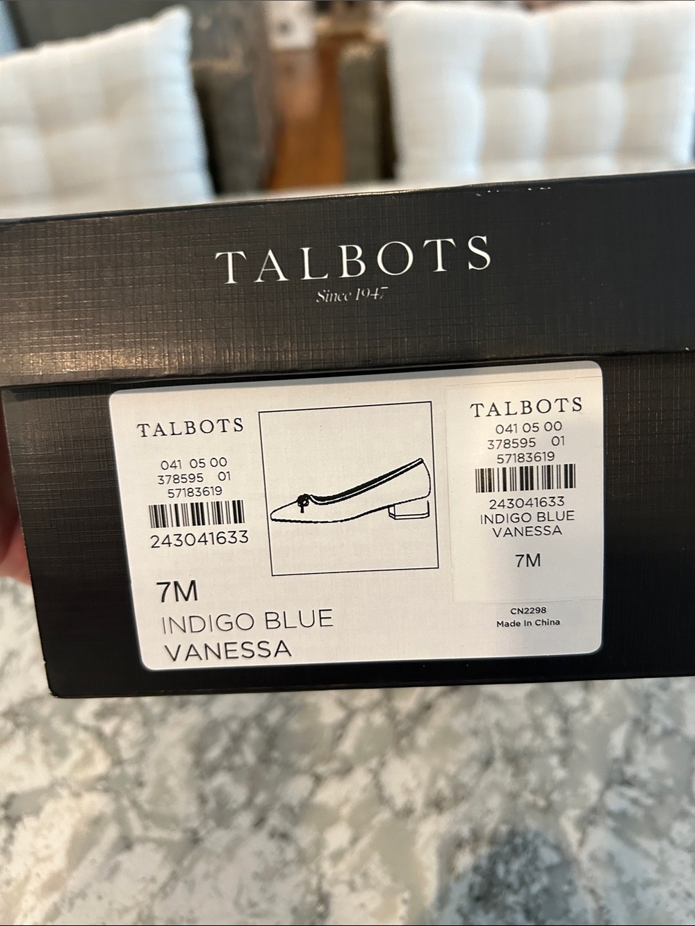 Talbots Navy Suede Square-Toe Ballet Flats with Bow - Picture 2 of 8